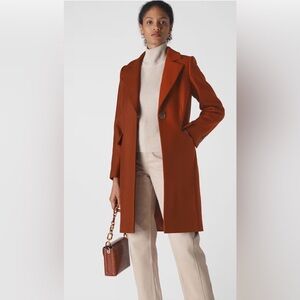 NWT WHISTLES Rust Clara Single Breasted Wool Coat size 8 US, 12 UK.